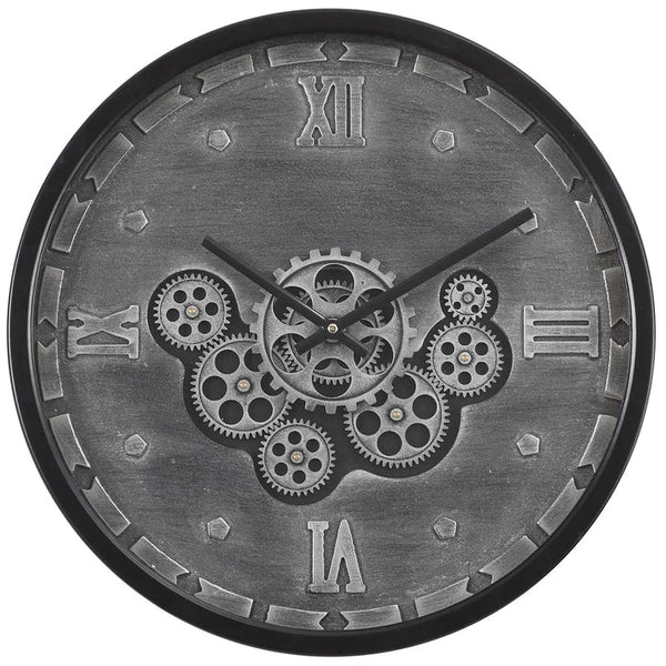 Industrial Black Grey Moving Gear Wall Clock