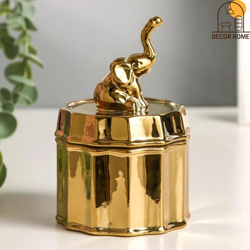 Golden Elephant Ceramic Box Storage Decor