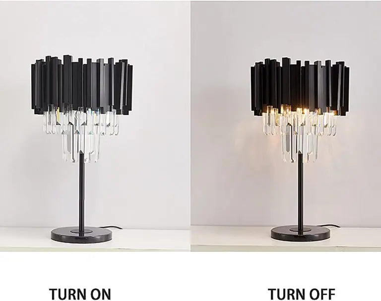 Metal  Black Table Lamp with White Crystal Bars