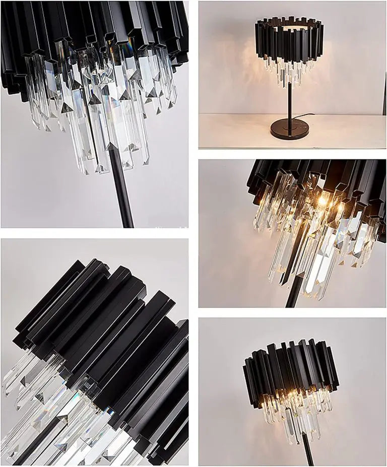 Metal  Black Table Lamp with White Crystal Bars