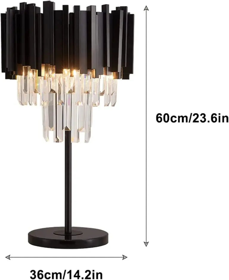 Metal  Black Table Lamp with White Crystal Bars