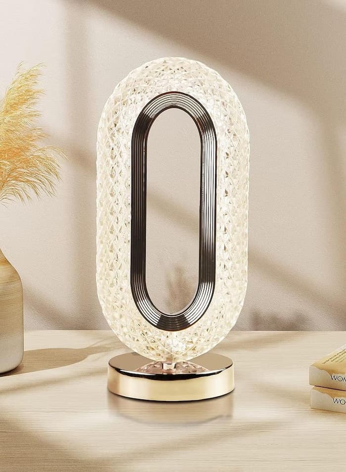 Modern Luxury Oval USB Rechargeable Crystal Table Lamp