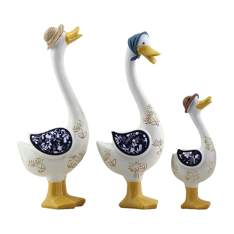 3Pcs Garden Duck Statue Family of Three Ducks Figurine Sculpture