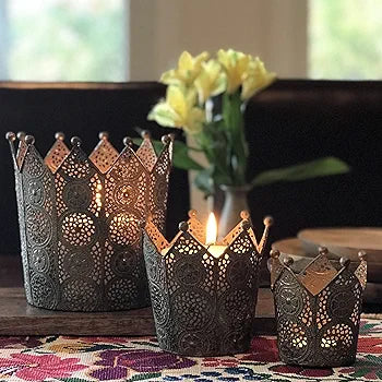 3 Piece Circular Crown Candle Holder Set