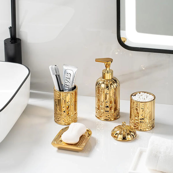 Gold Royal Hand Soap Dispenser with Gold Glossy Pump ( Set of 4 )