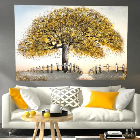 Golden Graphic Tree Canvas Painting