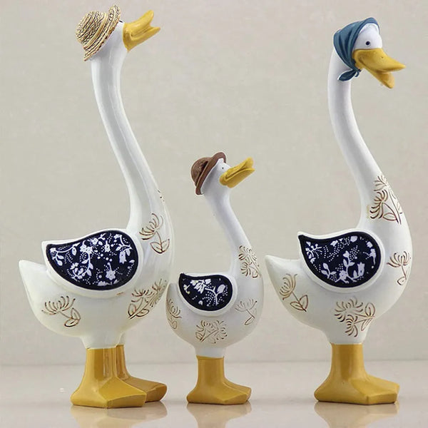 3Pcs Garden Duck Statue Family of Three Ducks Figurine Sculpture