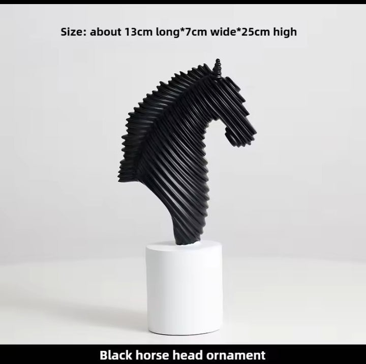 Abstract Striped Horse Head Mascot Animal Sculpture