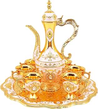 Royal Metal Tea Pot with 6 Tea Cups and Tray