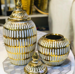 1PC Ceramic Jar Set in Gold and White