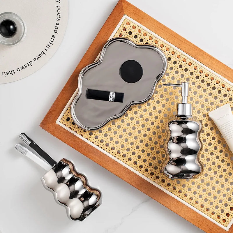 3-Piece Ceramic Bathroom Accessories Set with Tray