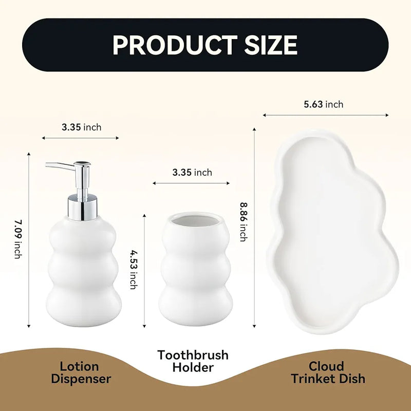3-Piece Ceramic Bathroom Accessories Set with Tray