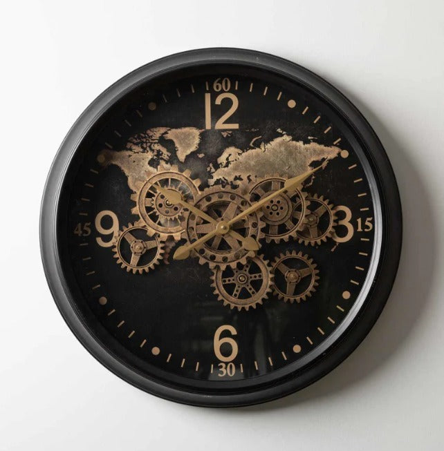 62cm Black and Gold Gear Wall Clock