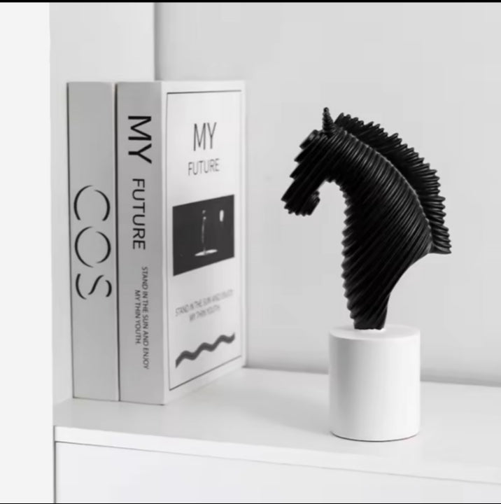 Abstract Striped Horse Head Mascot Animal Sculpture