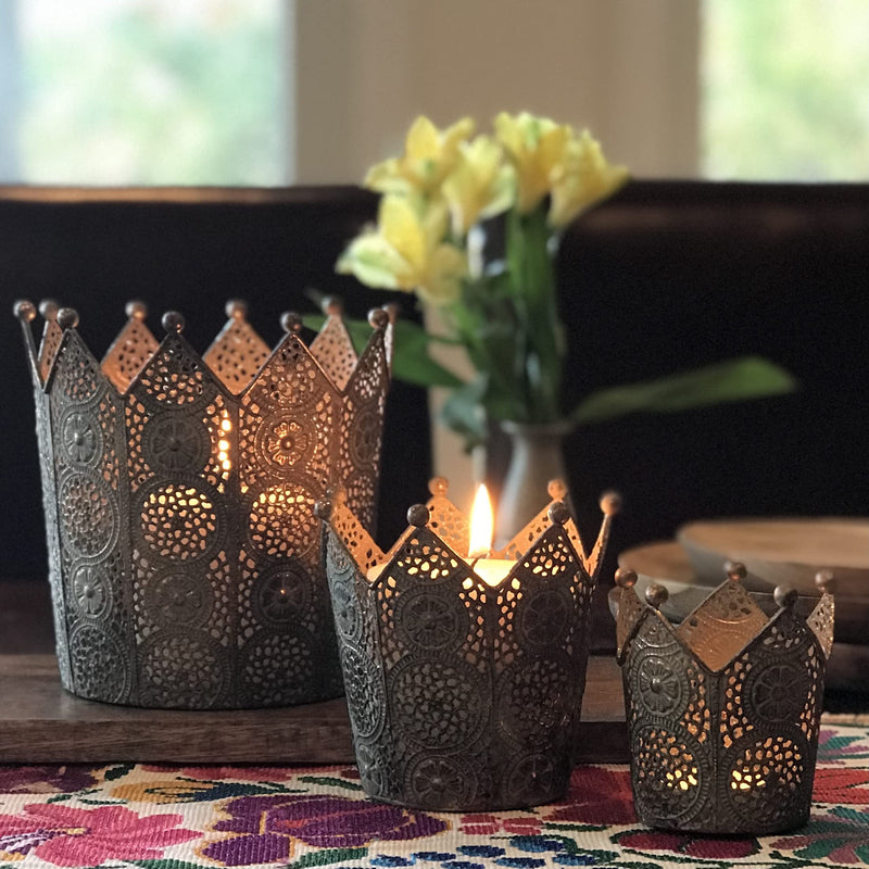 3 Piece Circular Crown Candle Holder Set