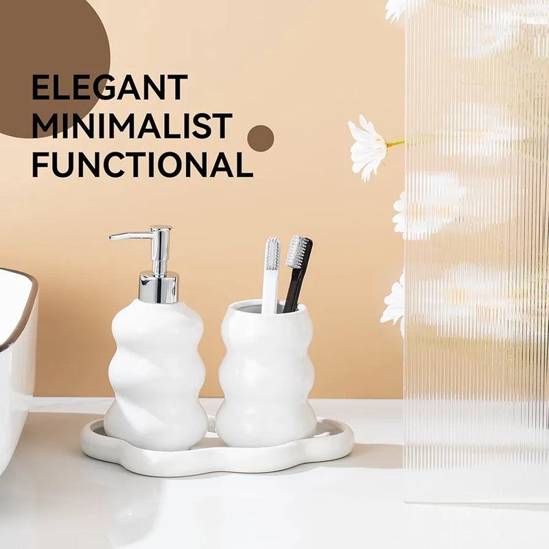 3-Piece Ceramic Bathroom Accessories Set with Tray
