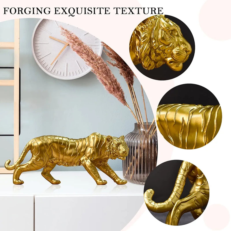 Golden Tiger Resin Statues for Home Indoor Office