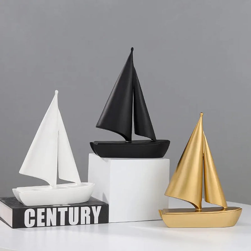 Modern Sailing Boat Statue Collectible Ornament Resin