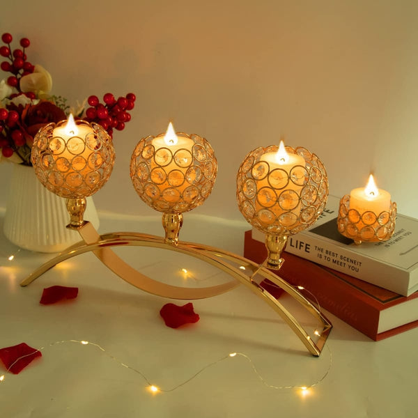 Gold Crystal 3 Arms Candle Holders