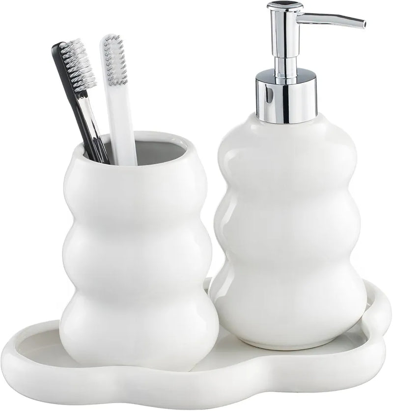 3-Piece Ceramic Bathroom Accessories Set with Tray