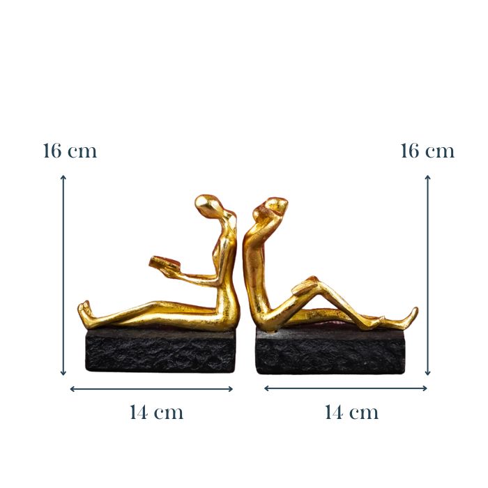 Gold Reading and Thinking Bookend Sculptures