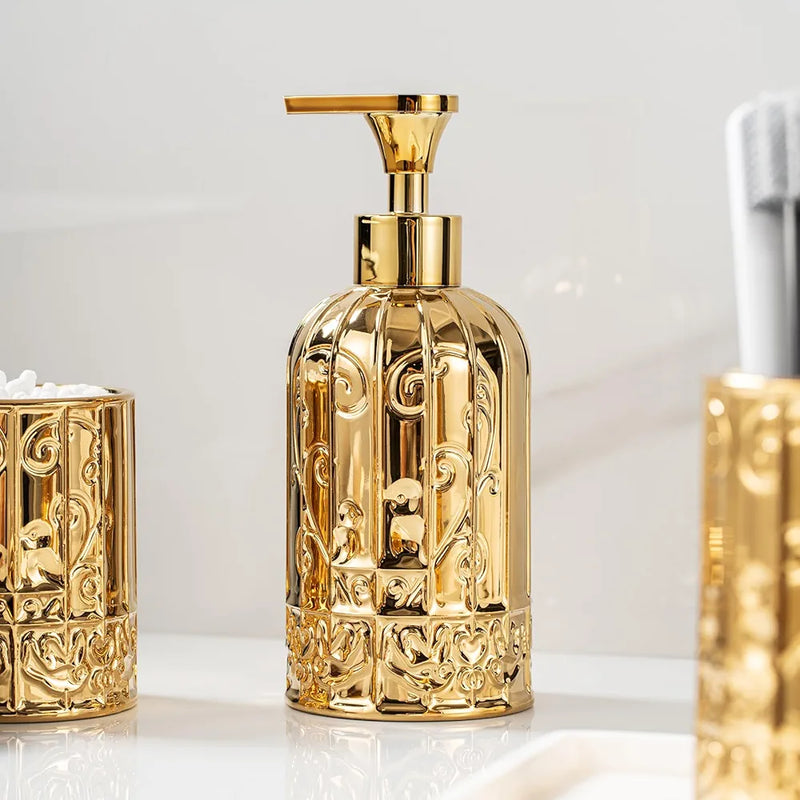 Gold Royal Hand Soap Dispenser with Gold Glossy Pump ( Set of 4 )