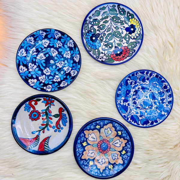 Handmade Blue Pottery Wall Hanging Plates( Set of 5pc )