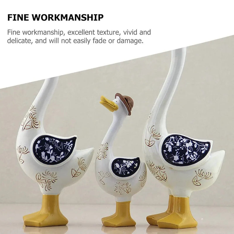 3Pcs Garden Duck Statue Family of Three Ducks Figurine Sculpture