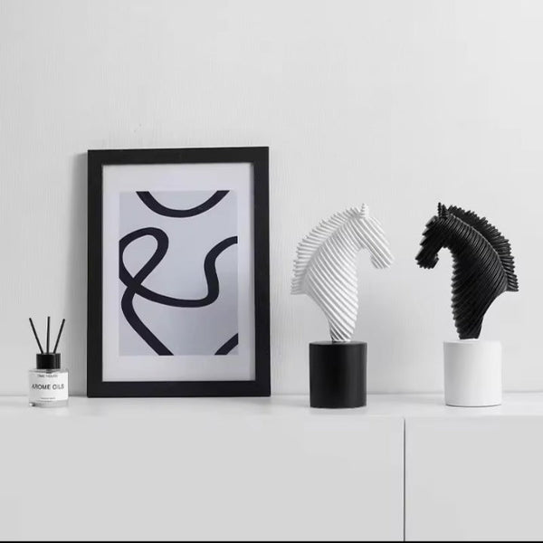 Abstract Striped Horse Head Mascot Animal Sculpture