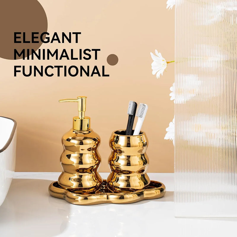 3-Piece Ceramic Bathroom Accessories Set with Tray