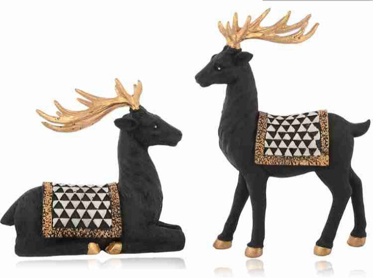 Decorative Black Color Deer Sculpture For Home Decoration Set of 2