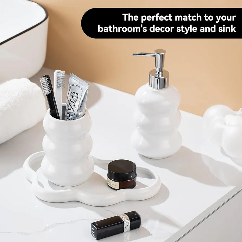 3-Piece Ceramic Bathroom Accessories Set with Tray