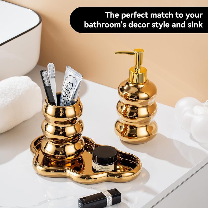 3-Piece Ceramic Bathroom Accessories Set with Tray