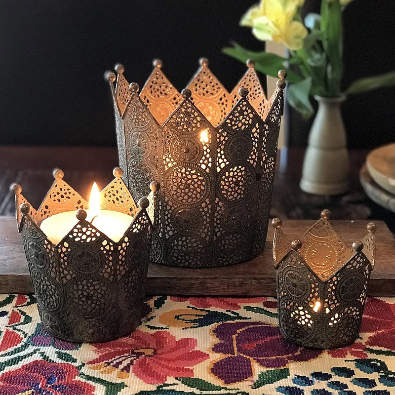 3 Piece Circular Crown Candle Holder Set