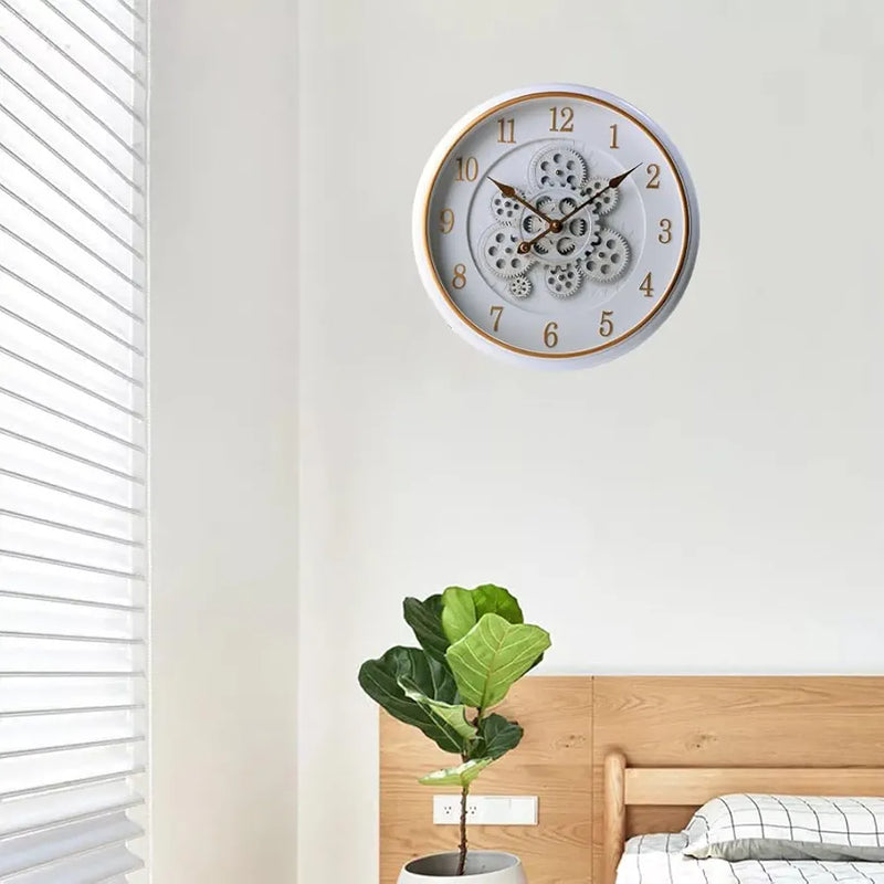 Vintage Rustic Wall Clock with Moving Gears