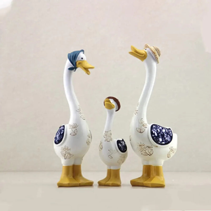 3Pcs Garden Duck Statue Family of Three Ducks Figurine Sculpture