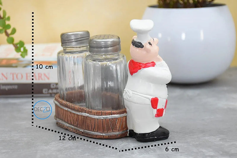 Chef Holding Fry Pan Salt and Pepper Shaker Holder
