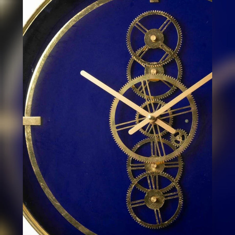 Alki Blue & Gold Moving Gears Clock