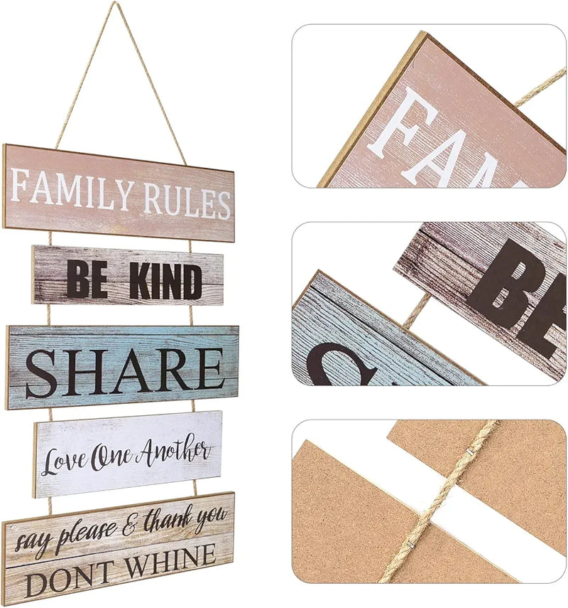 Rustic Wooden Family Rules Sign