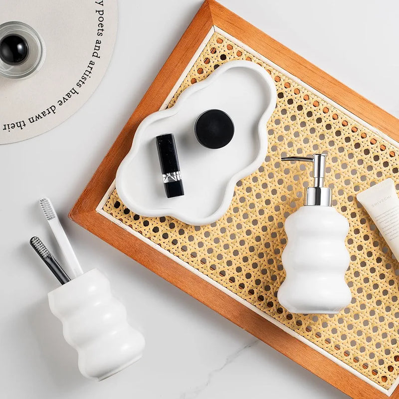 3-Piece Ceramic Bathroom Accessories Set with Tray