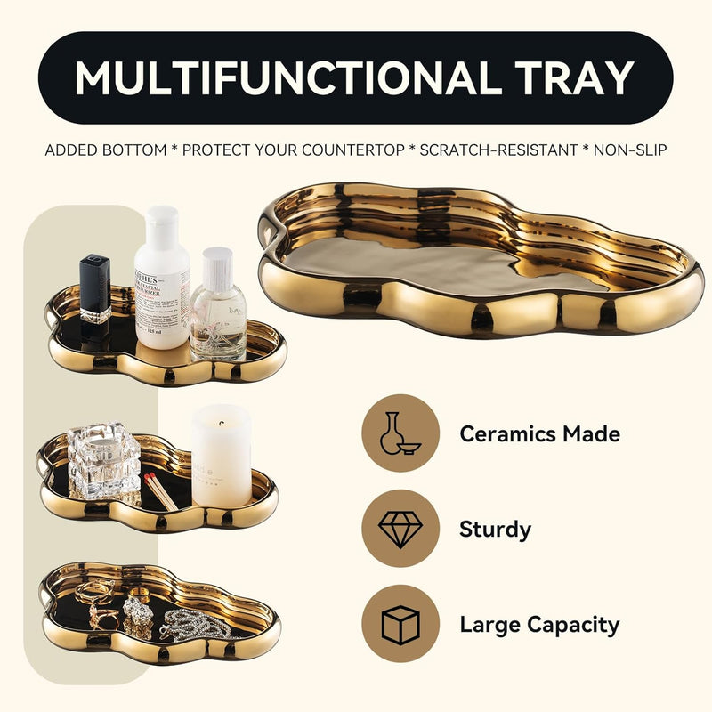 3-Piece Ceramic Bathroom Accessories Set with Tray
