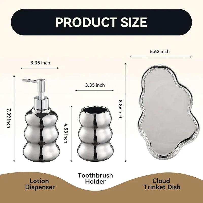 3-Piece Ceramic Bathroom Accessories Set with Tray