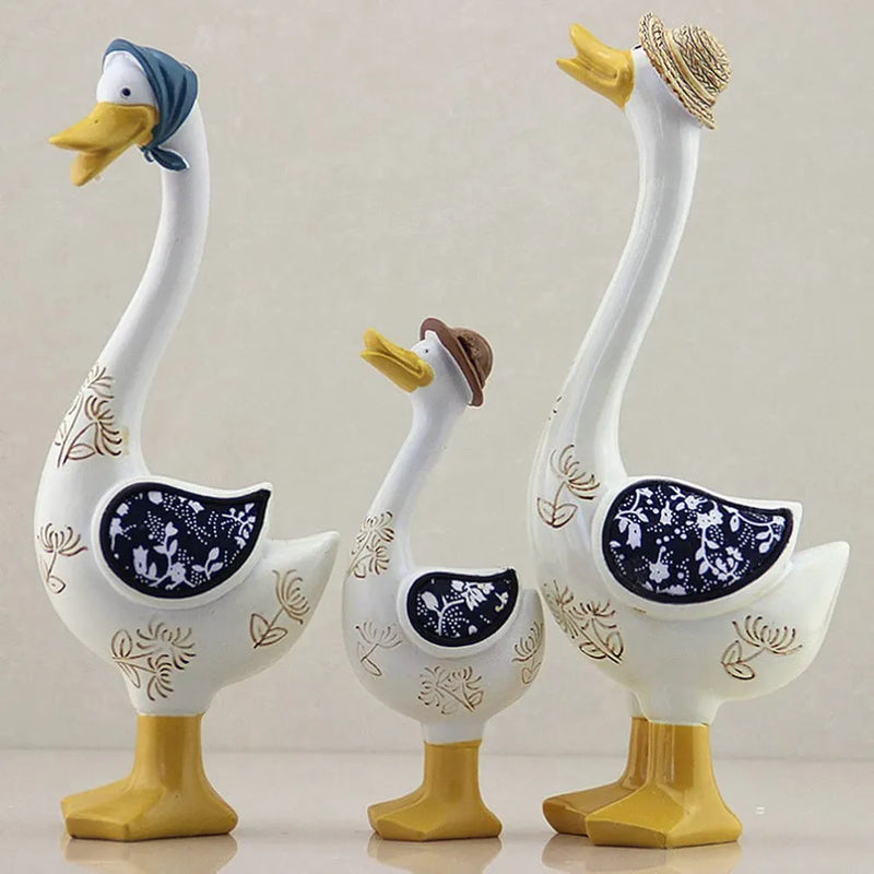 3Pcs Garden Duck Statue Family of Three Ducks Figurine Sculpture