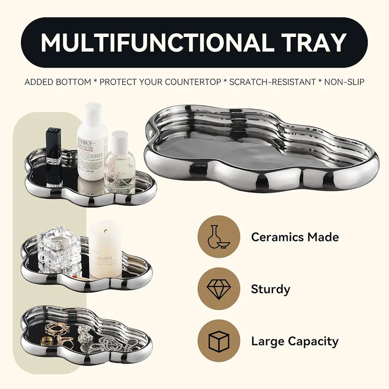 3-Piece Ceramic Bathroom Accessories Set with Tray