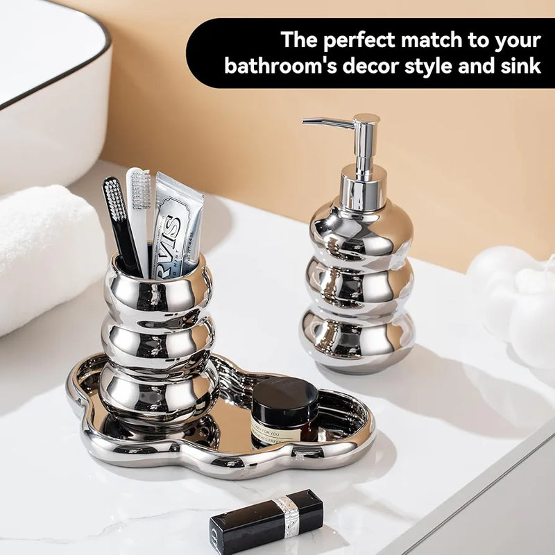 3-Piece Ceramic Bathroom Accessories Set with Tray