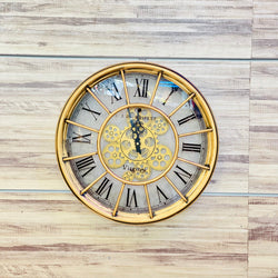 Gold Metal Working Gear Roman Wall Clock