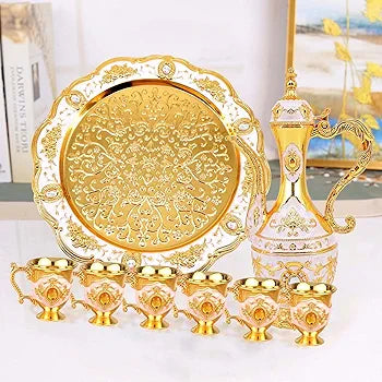 Royal Metal Tea Pot with 6 Tea Cups and Tray