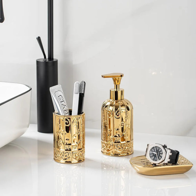 Gold Royal Hand Soap Dispenser with Gold Glossy Pump ( Set of 4 )