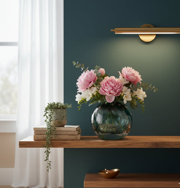 Oval Green Glass Vase