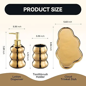 3-Piece Ceramic Bathroom Accessories Set with Tray